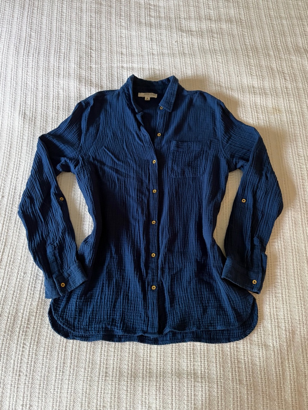 Anne Klein Blue Cotton Gauze Button Up Shirt Too Size Medium